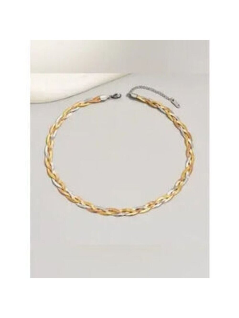 Gold Stainless Steel Tri-Tone Braided Necklace Dainty - Picture 4 of 4